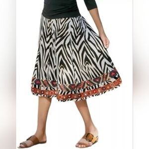 Soft Surroundings Nala Animal Print Gauze Boho Pull-on Festive Women's Skirt XL